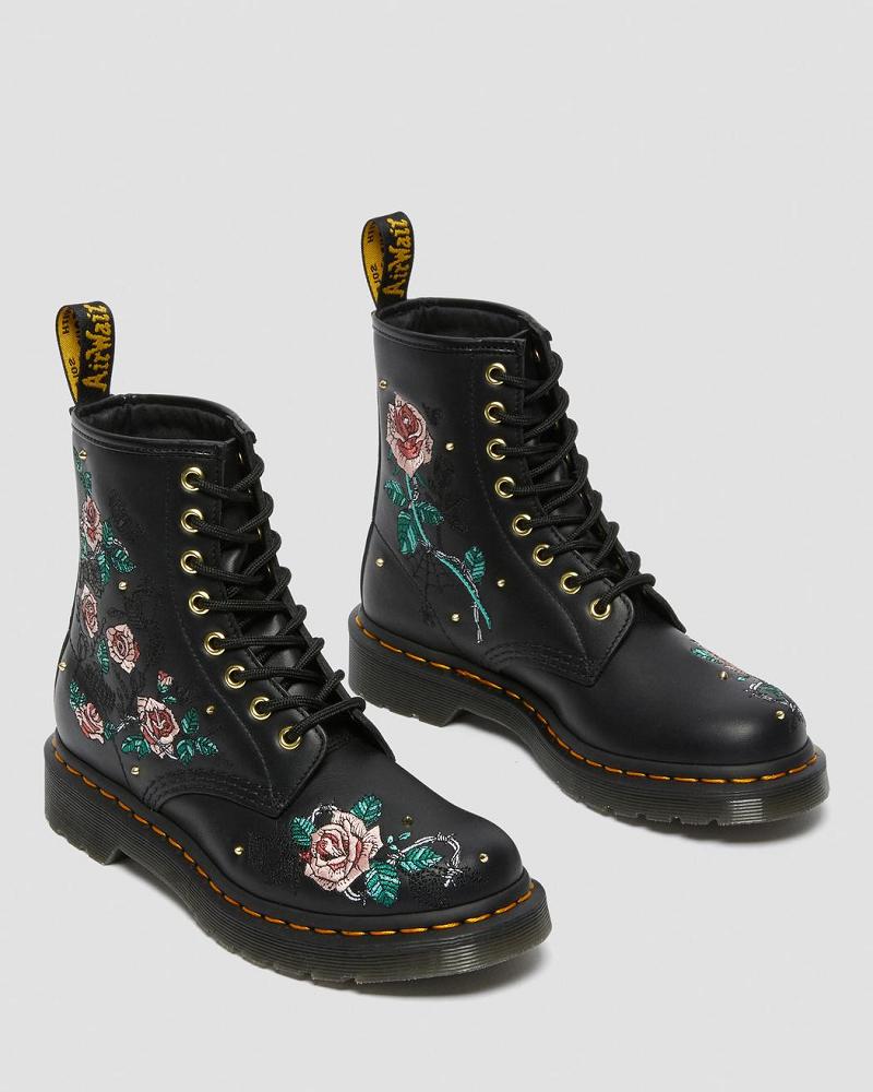 Dr Martens 1460 Vonda Floral Leren Veterlaarzen Dames Zwart | NL 564XYU